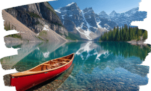 Canoe on a crystal clear lake in Canada